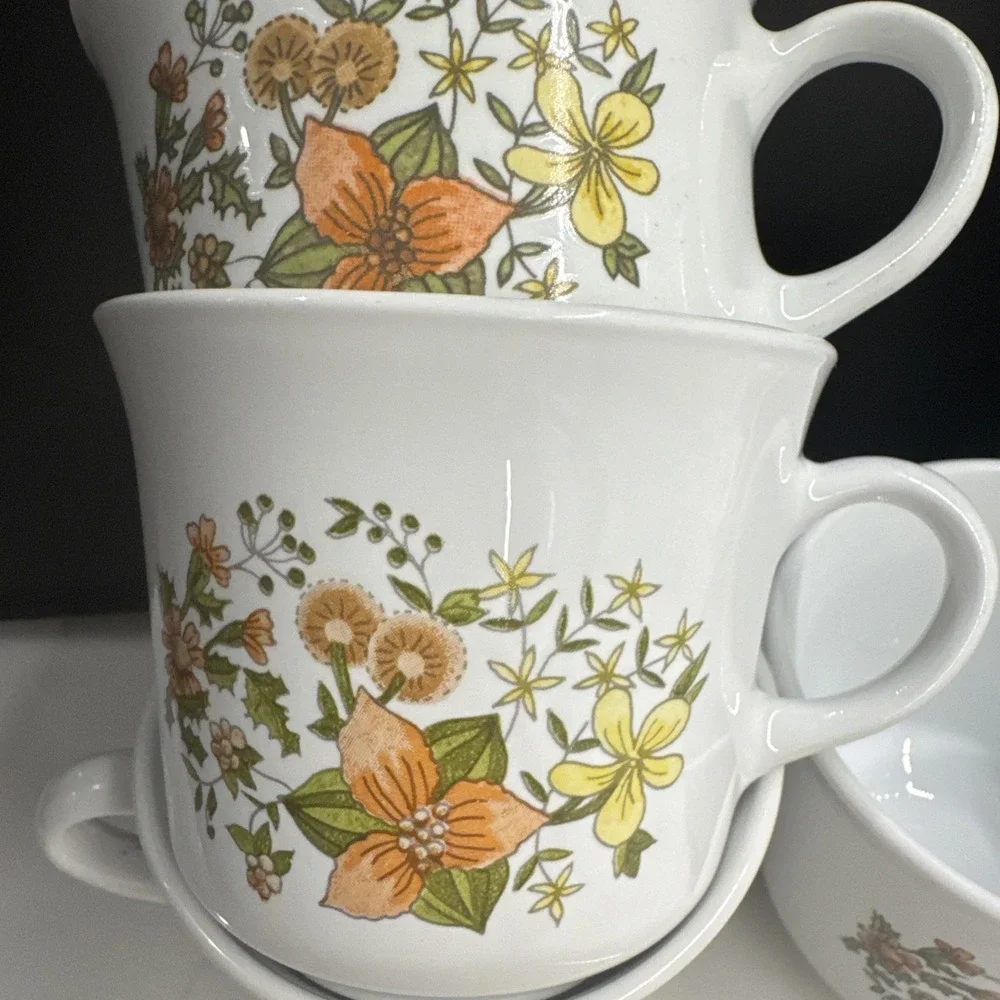 Set of 7 VTG '77 Corelle Indian Summer Mug Floral Tea Cup Retro 70s